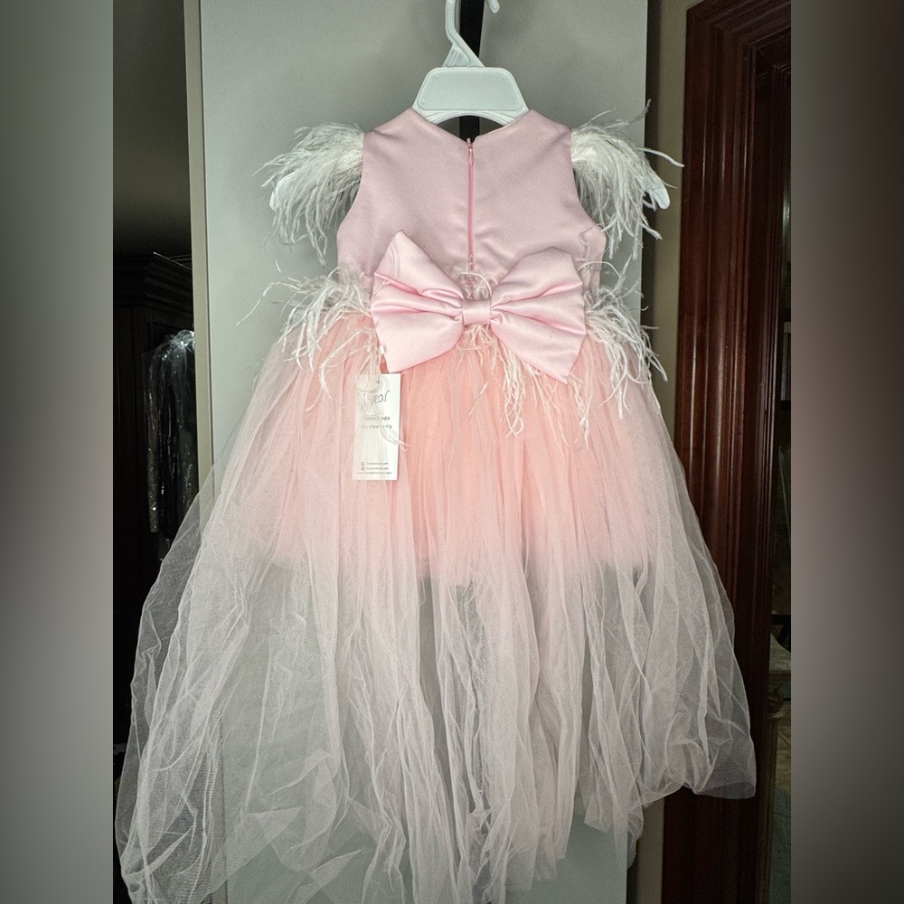 Pink Handmade Dress with feather accents - Picture 3 of 4